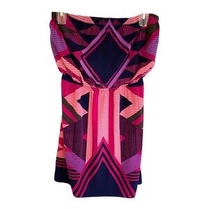 Express Pink and Purple Geometric Print Strapless Mini Dress Women’s Size M